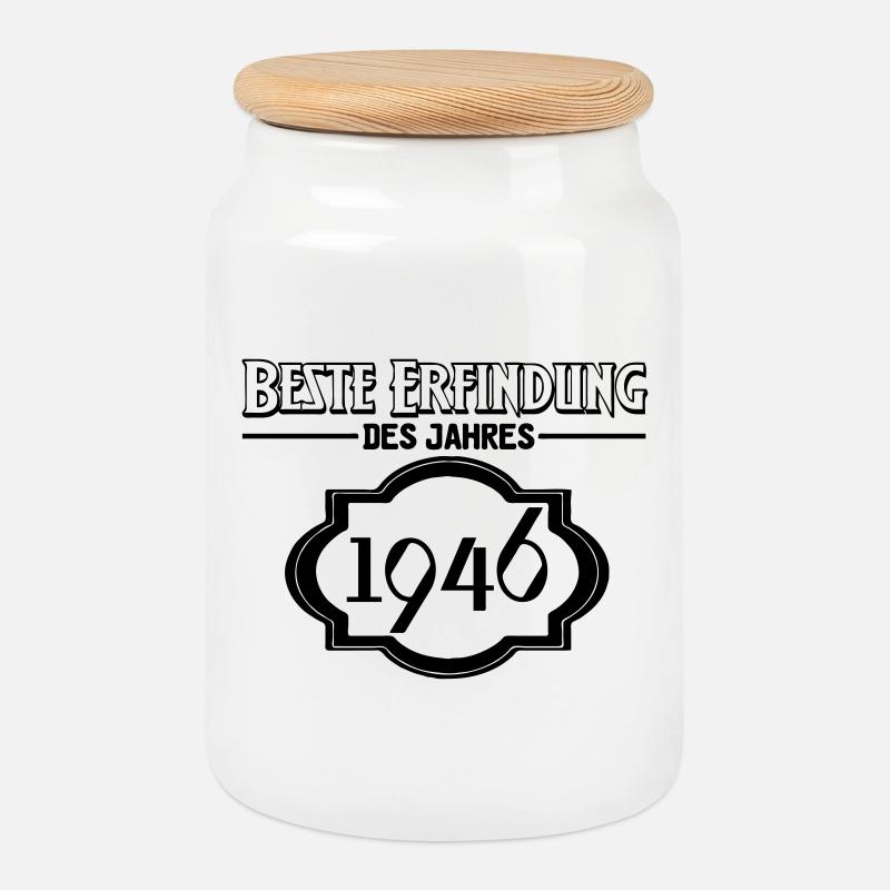 Beste Erfindung des Jahres 1946 Geschenk - Keksdose mit Holzdeckel - Weiß
