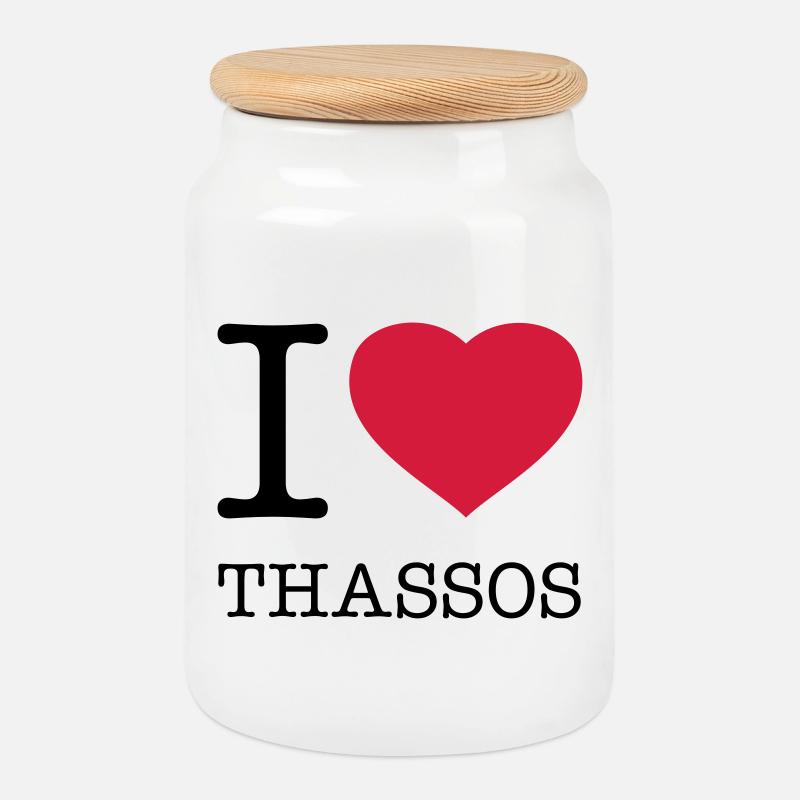 I LOVE THASSOS - Keksdose mit Holzdeckel - Weiß