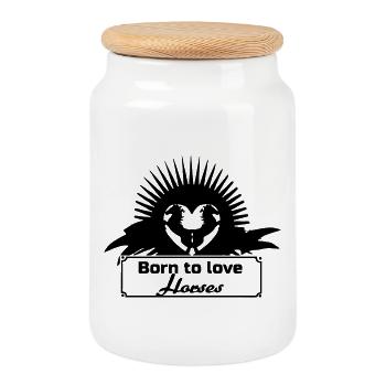Born to love Horses Geschenk - Keksdose mit Holzdeckel - Weiß - Vorne