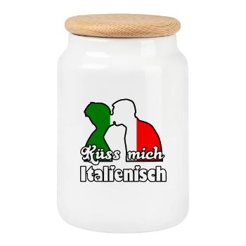 Küss mich Italienisch Geschenk - Keksdose mit Holzdeckel - Weiß - Vorne