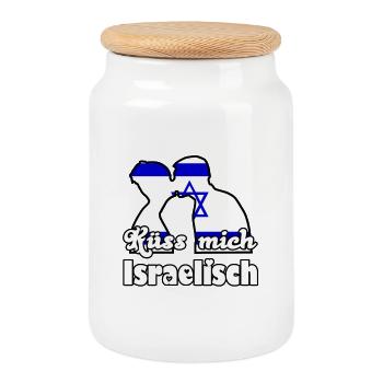 Küss mich Israelisch Geschenk - Keksdose mit Holzdeckel - Weiß - Vorne