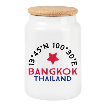 Bangkok - Cookie Jar with Wooden Lid - white - Front