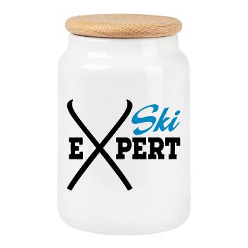 Ski - Keksdose mit Holzdeckel - Weiß - Vorne