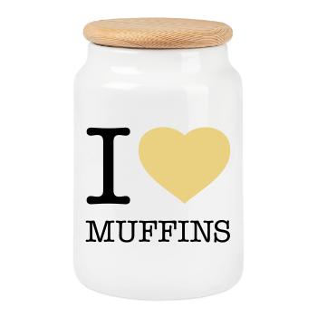 I LOVE MUFFINS - Cookie Jar with Wooden Lid - white - Front
