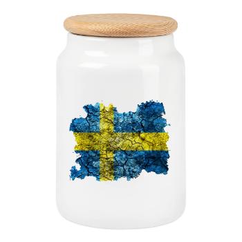 Suède Drapeau Vintage - Boîte à biscuits avec couvercle en bois - blanc - Devant
