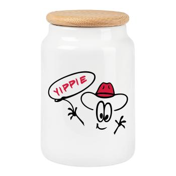 Cowboy - Cookie Jar with Wooden Lid - white - Front