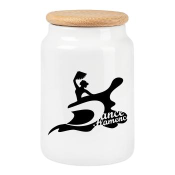 A flamenco dancer with fan - Cookie Jar with Wooden Lid - white - Front