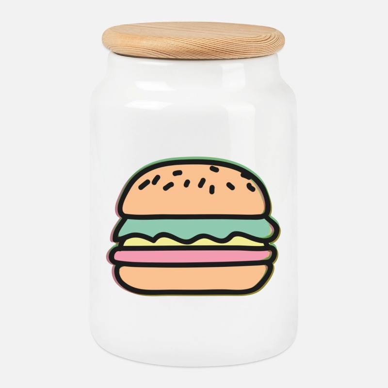 Burger Illustration - Keksdose mit Holzdeckel - Weiß