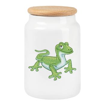 gecko vert - Boîte à biscuits avec couvercle en bois - blanc - Devant
