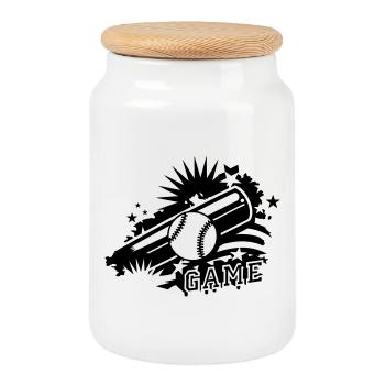 Une balle de baseball et une batte de base-ball - Boîte à biscuits avec couvercle en bois - blanc - Devant