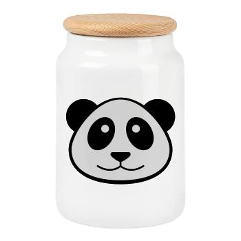 Panda Face - Cookie Jar with Wooden Lid - white - Front
