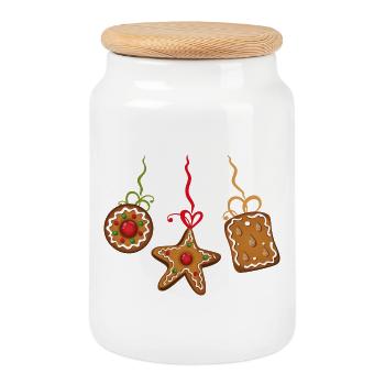 Gingerbread Christmas cookies biscuit cookies - Cookie Jar with Wooden Lid - white - Front