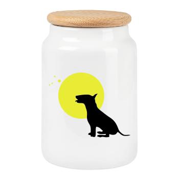bull terrier dog moon - Cookie Jar with Wooden Lid - white - Front