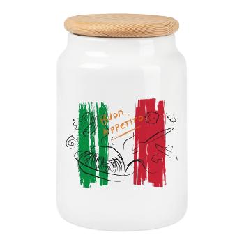Buon Appetito Tricolore italienische Lebensmittel Teigwaren - Keksdose mit Holzdeckel - Weiß - Vorne