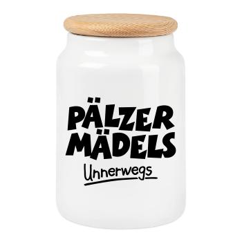 Pälzer Mädels unnerwegs - Pfälzer Mädels unterwegs - Keksdose mit Holzdeckel - Weiß - Vorne