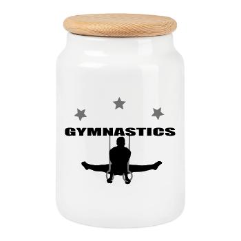 gymnastics men - Cookie Jar with Wooden Lid - white - Front