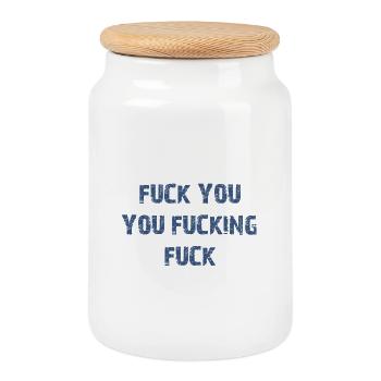 Fuck You You Fucking Fuck - Cookie Jar with Wooden Lid - white - Front