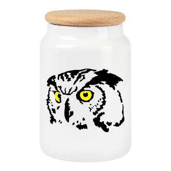 Owl - Cookie Jar with Wooden Lid - white - Front