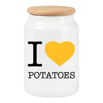 I LOVE POTATOES Kartoffeln Kartoffelbrei - Keksdose mit Holzdeckel - Weiß - Vorne