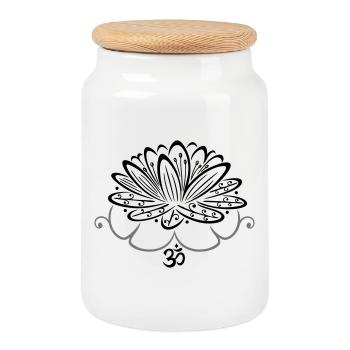Fleur de lotus Lotus Symbole Om Fleur de lotus - Boîte à biscuits avec couvercle en bois - blanc - Devant