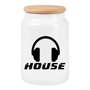 House - Cookie Jar with Wooden Lid - white - Front