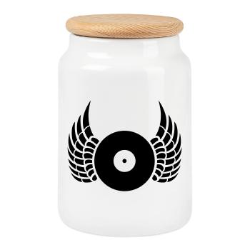 dj - Cookie Jar with Wooden Lid - white - Front