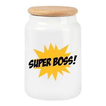 Super Boss ! - Boîte à biscuits avec couvercle en bois - blanc - Devant