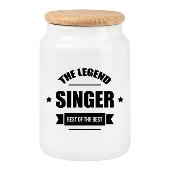 The Legend: Singer - Cookie Jar with Wooden Lid - white - Front