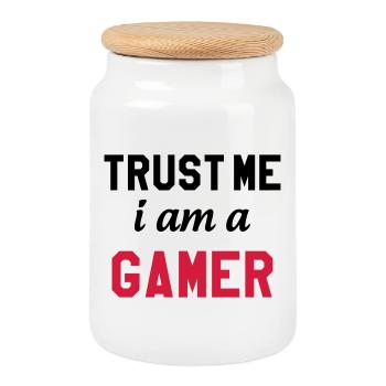 Gamer / Gaming - Cookie Jar with Wooden Lid - white - Front