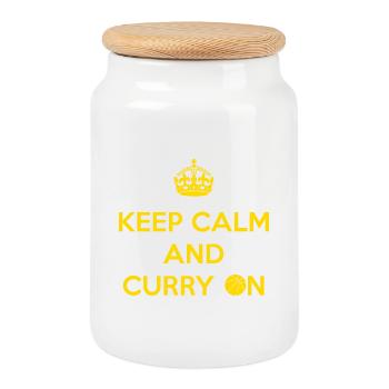 Keep Calm and Curry On - Cookie Jar with Wooden Lid - white - Front