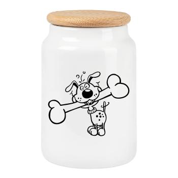 Drôle Chien - Boîte à biscuits avec couvercle en bois - blanc - Devant