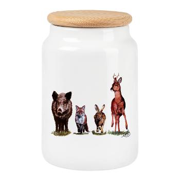 Wild Quartet - Cookie Jar with Wooden Lid - white - Front