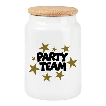 Party Team Sterne (zweifarbig) - Keksdose mit Holzdeckel - Weiß - Vorne