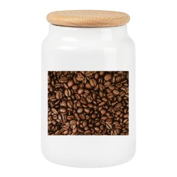 Motif de grain de café - Boîte à biscuits avec couvercle en bois - blanc - Devant