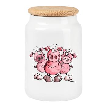 Schweine Trio - Keksdose mit Holzdeckel - Weiß - Vorne