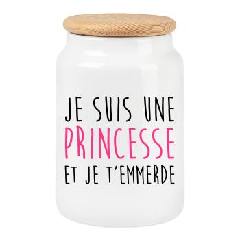 Je suis une Princesse et je t'emmerde Fille Femme - Boîte à biscuits avec couvercle en bois - blanc - Devant