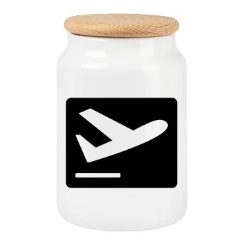 Flugzeug beim Starten - Keksdose mit Holzdeckel - Weiß - Vorne