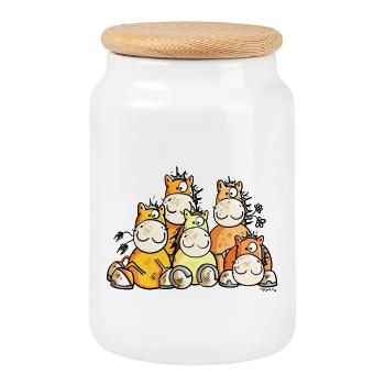 Drôle Chevaux - Boîte à biscuits avec couvercle en bois - blanc - Devant