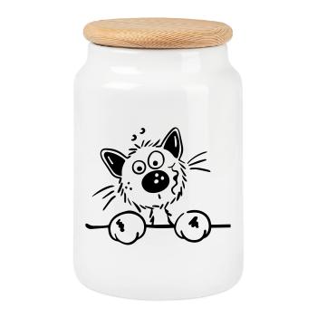 Neugierige Katze - Keksdose mit Holzdeckel - Weiß - Vorne