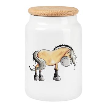 Happy Fjord Horse - Boîte à biscuits avec couvercle en bois - blanc - Devant