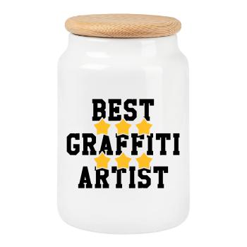 Graffiti / Tag / Writer / Street Art / Graff - Cookie Jar with Wooden Lid - white - Front