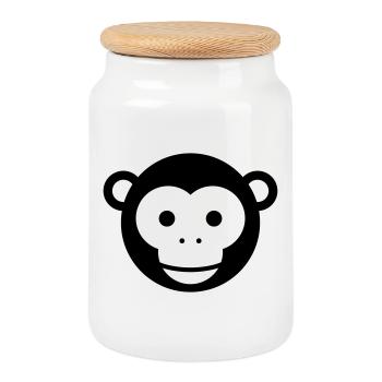 Monkey Head – Cute Monkey Face Cartoon - Cookie Jar with Wooden Lid - white - Front