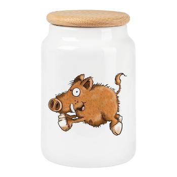 Flotte Wutz - Wildschwein - Eber - Sau - Geschenk - Keksdose mit Holzdeckel - Weiß - Vorne