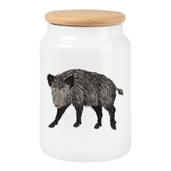 sanglier - Boîte à biscuits avec couvercle en bois - blanc - Devant