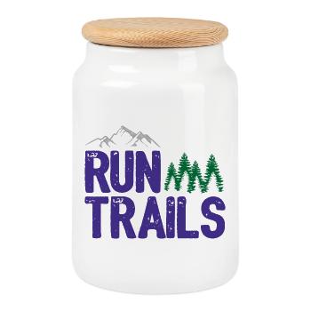 Run Trails - Cookie Jar with Wooden Lid - white - Front