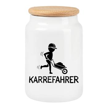 Bauarbeiter mit Schubkarre – KARREFAHRER - Keksdose mit Holzdeckel - Weiß - Vorne