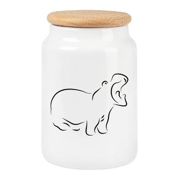 hippopotame - hippopotame avec bec ouvert autour de la nature sauvage - Boîte à biscuits avec couvercle en bois - blanc - Devant