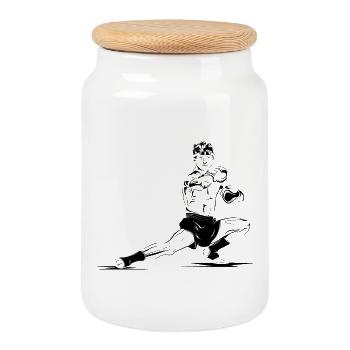 combat de muay thai - Boîte à biscuits avec couvercle en bois - blanc - Devant