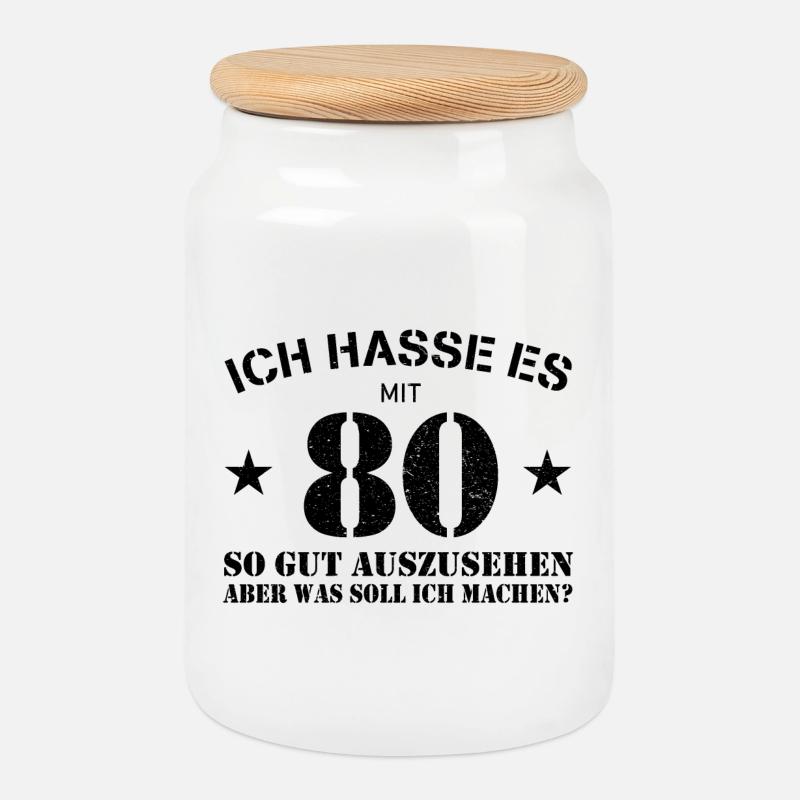80. Geburtstag - Keksdose mit Holzdeckel - Weiß