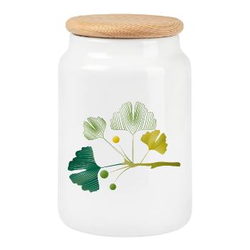Ginkgo Ast aus Blatt Linien in sanften Grün Tönen - Keksdose mit Holzdeckel - Weiß - Vorne
